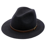 H Paris Classic Wool Fedora Hat with Belt Navy
