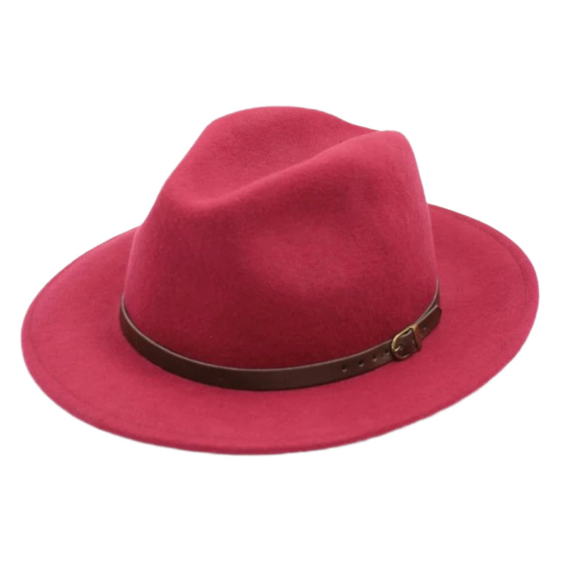 H Paris Classic Wool Fedora Hat with Belt Red